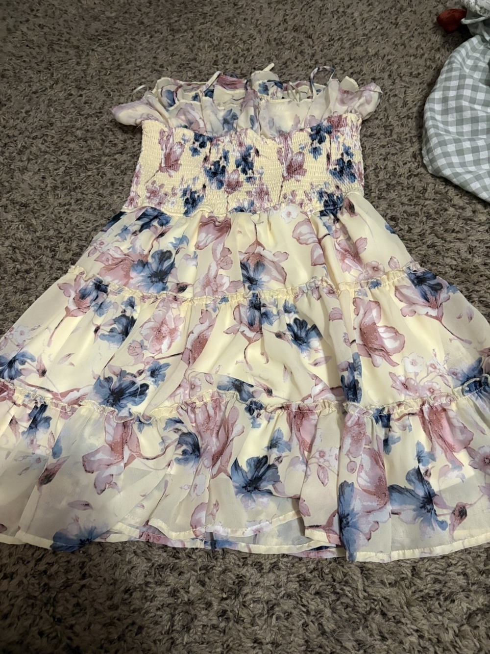 Womens' Yellow Floral Smocked Sundress - Pink & Blue Flowers
